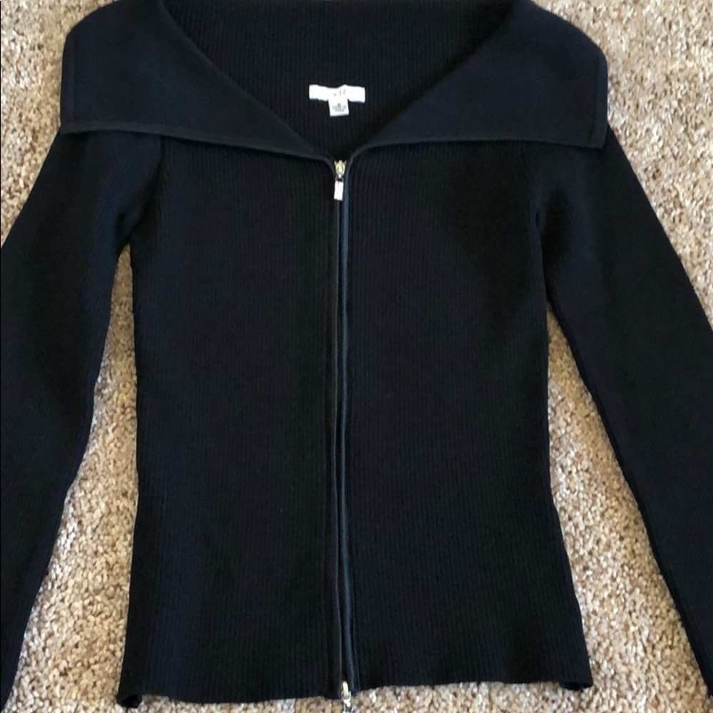Cache Zip Front Ribbed Sweater Sz S